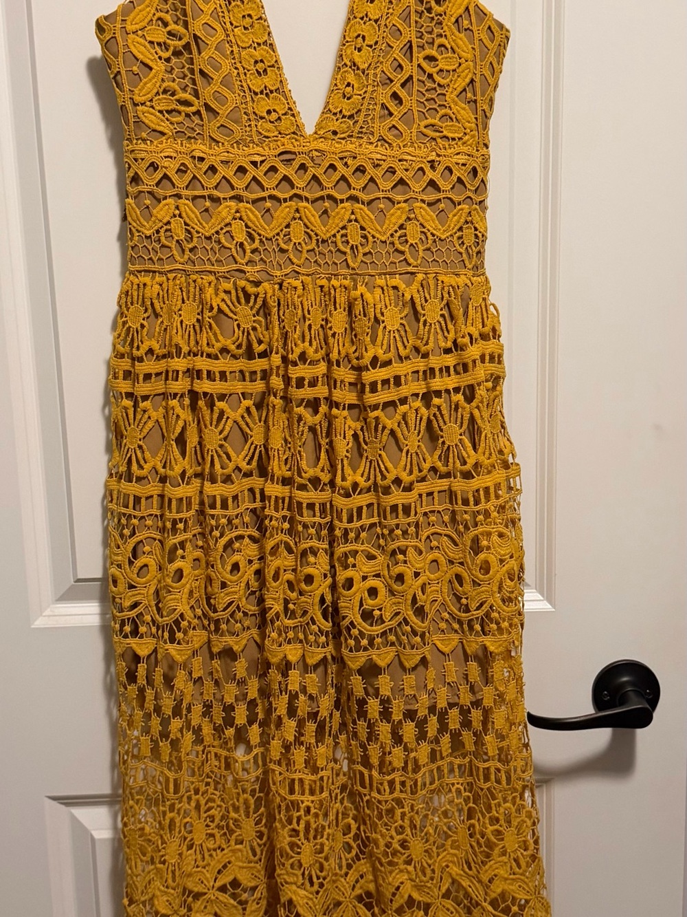 Choies Mustard Yellow Crochet Midi Dress